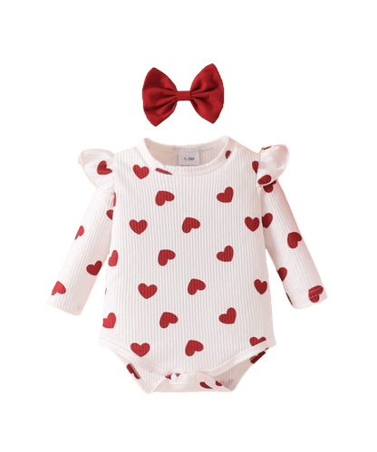 The Helena - Baby Girl Red Romper Suspender Skirt With Sweet Headband