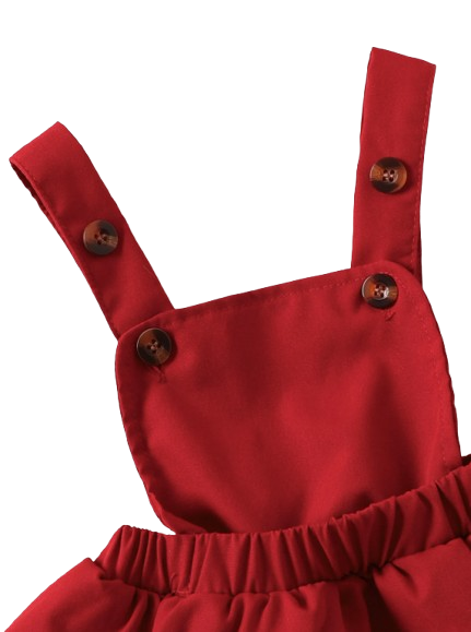 The Helena - Baby Girl Red Romper Suspender Skirt With Sweet Headband