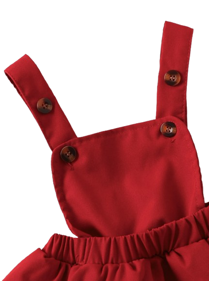 The Helena - Baby Girl Red Romper Suspender Skirt With Sweet Headband