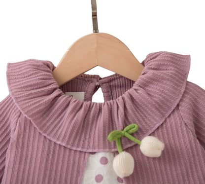 The Wynter - Baby Girl Purple Knit Long Sleeve Dress Red Polka Dot Print Mesh with Bow