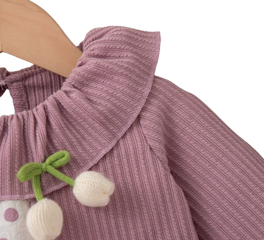 The Wynter - Baby Girl Purple Knit Long Sleeve Dress Red Polka Dot Print Mesh with Bow