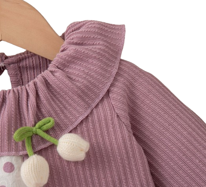 The Wynter - Baby Girl Purple Knit Long Sleeve Dress Red Polka Dot Print Mesh with Bow