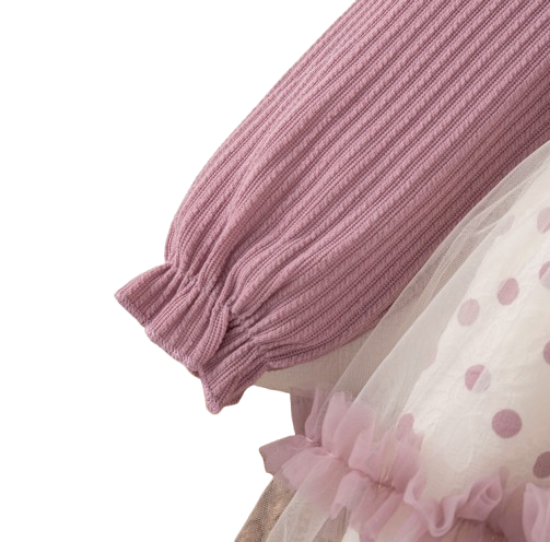 The Wynter - Baby Girl Purple Knit Long Sleeve Dress Red Polka Dot Print Mesh with Bow