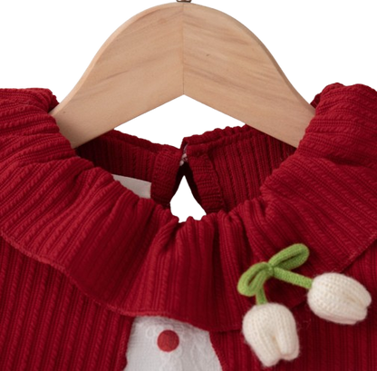The Wynter - Baby Girl Red Knit Long Sleeve Dress Red Polka Dot Print Mesh with Bow