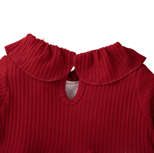 The Wynter - Baby Girl Red Knit Long Sleeve Dress Red Polka Dot Print Mesh with Bow