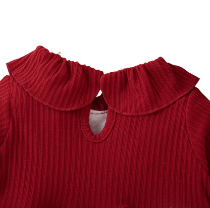 The Wynter - Baby Girl Red Knit Long Sleeve Dress Red Polka Dot Print Mesh with Bow