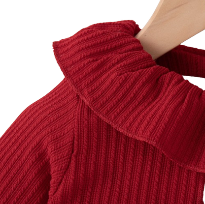 The Wynter - Baby Girl Red Knit Long Sleeve Dress Red Polka Dot Print Mesh with Bow