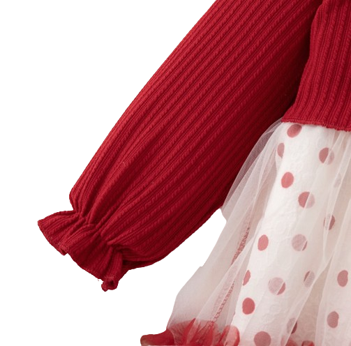The Wynter - Baby Girl Red Knit Long Sleeve Dress Red Polka Dot Print Mesh with Bow
