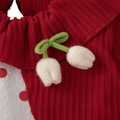 The Wynter - Baby Girl Red Knit Long Sleeve Dress Red Polka Dot Print Mesh with Bow