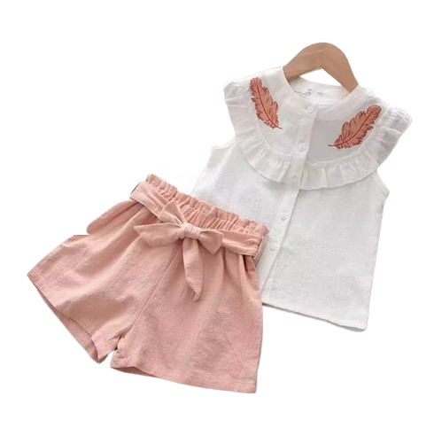 The Hunter - Baby Girl Bear Embroidered Top & Shorts Set Sleeveless Summer Clothing