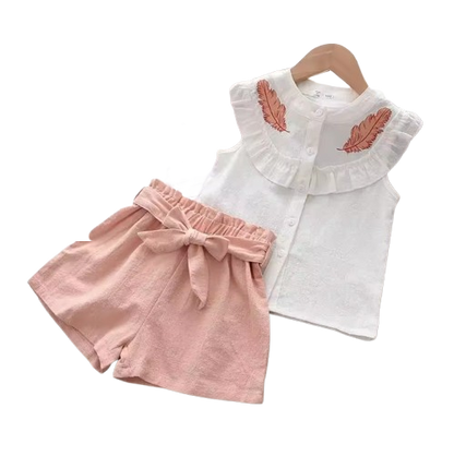 The Hunter - Baby Girl Bear Embroidered Top & Shorts Set Sleeveless Summer Clothing
