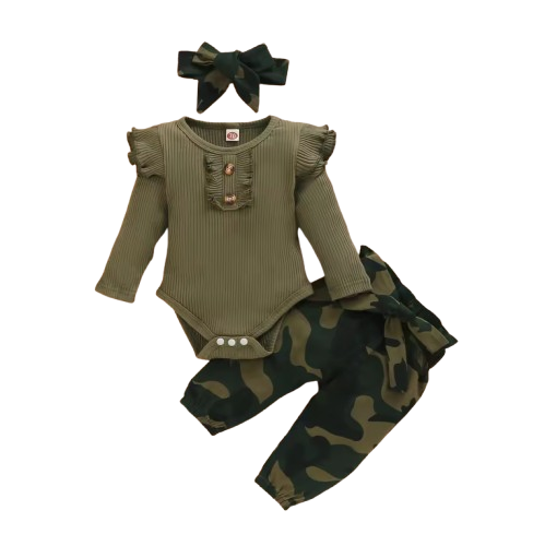 The Kataleya - Baby Girl Camouflage Long Sleeve Knitted Outfit Sets