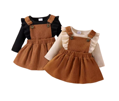 The Alicia - Baby Girl Fashionable Long-Sleeved Suit + Coffee Strap Skirt