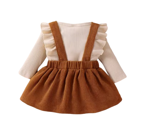 The Alicia - Baby Girl Fashionable Long-Sleeved Suit + Coffee Strap Skirt