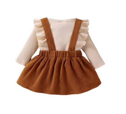The Alicia - Baby Girl Fashionable Long-Sleeved Suit + Coffee Strap Skirt