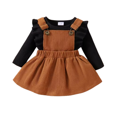 The Alicia - Baby Girl Fashionable Long-Sleeved Suit + Coffee Strap Skirt