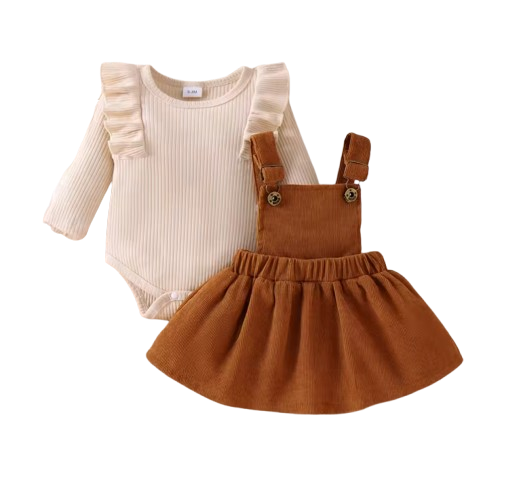 The Alicia - Baby Girl Fashionable Long-Sleeved Suit + Coffee Strap Skirt