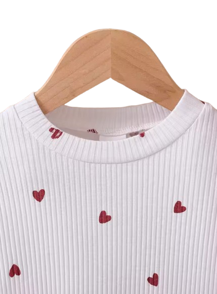 The Elle - Baby Girl Old Sweet And Lovely Red Love Pattern Top + Red Pleated Short Skirt With Bow Set