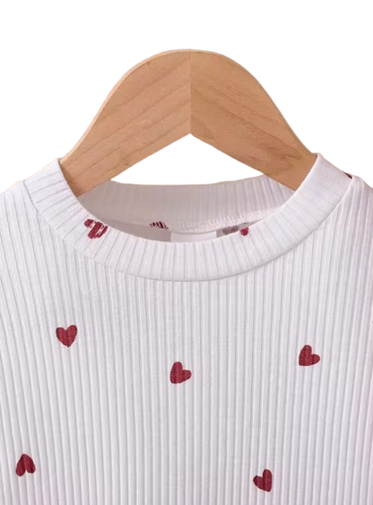 The Elle - Baby Girl Old Sweet And Lovely Red Love Pattern Top + Red Pleated Short Skirt With Bow Set