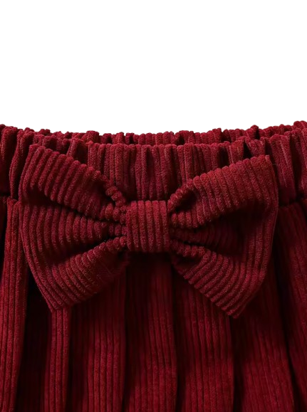 The Elle - Baby Girl Old Sweet And Lovely Red Love Pattern Top + Red Pleated Short Skirt With Bow Set