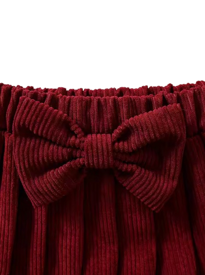 The Elle - Baby Girl Old Sweet And Lovely Red Love Pattern Top + Red Pleated Short Skirt With Bow Set