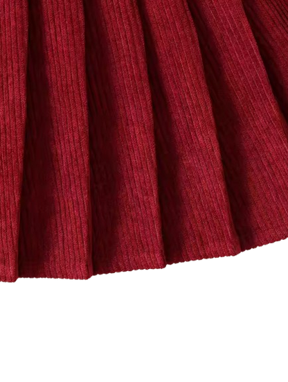 The Elle - Baby Girl Old Sweet And Lovely Red Love Pattern Top + Red Pleated Short Skirt With Bow Set