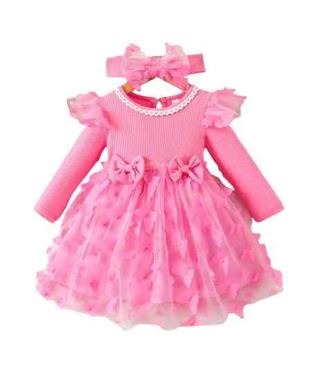 The Helen - Baby Girl Spring Sweetheart Style Pink Butterfly Tulle Dress