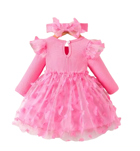 The Helen - Baby Girl Spring Sweetheart Style Pink Butterfly Tulle Dress