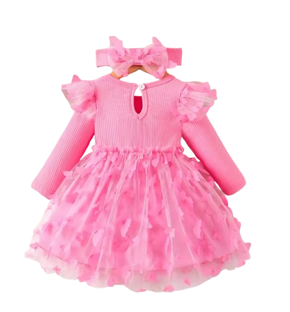The Helen - Baby Girl Spring Sweetheart Style Pink Butterfly Tulle Dress