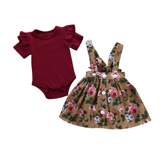The Xiomara - Baby Girl Short Sleeve Romper + Suspender Skirt + Headband