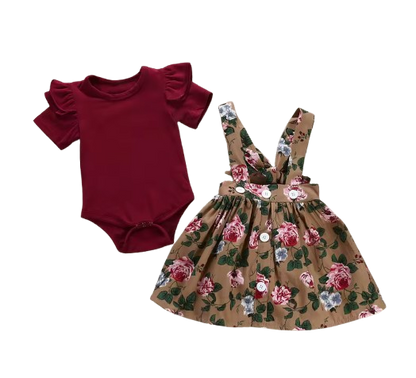 The Xiomara - Baby Girl Short Sleeve Romper + Suspender Skirt + Headband