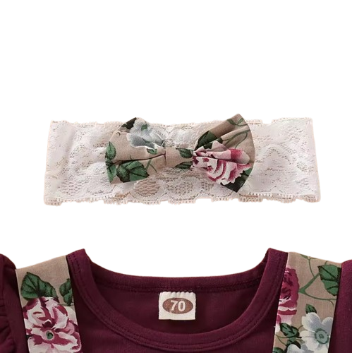 The Xiomara - Baby Girl Short Sleeve Romper + Suspender Skirt + Headband
