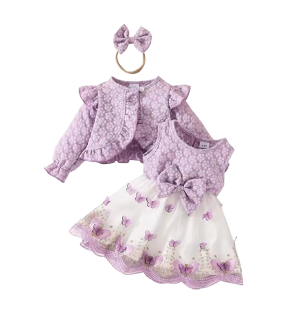 The Madilyn - Baby Girl Purple Long Sleeve Ruffles Bow Butterfly Party Dress