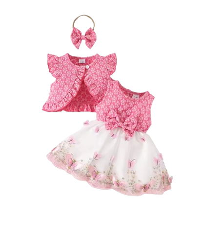 The Madilyn - Baby Girl Pink Long Sleeve Ruffles Bow Butterfly Party Dress