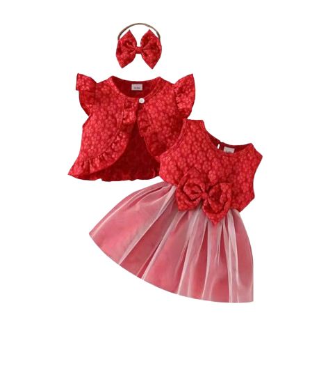 The Madilyn - Baby Girl Red Long Sleeve Ruffles Bow Butterfly Party Dress