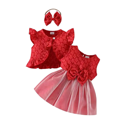 The Madilyn - Baby Girl Red Long Sleeve Ruffles Bow Butterfly Party Dress