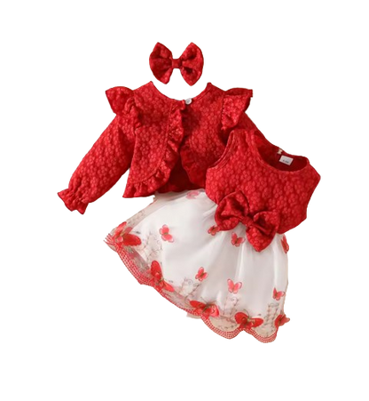 The Madilyn - Baby Girl Red Long Sleeve Ruffles Bow Butterfly Party Dress