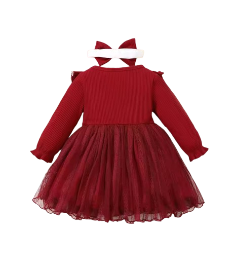 The Michelle - Baby Girl Romantic Mesh Splicing Pit Bar Round Neck Ruffle Lace Dress