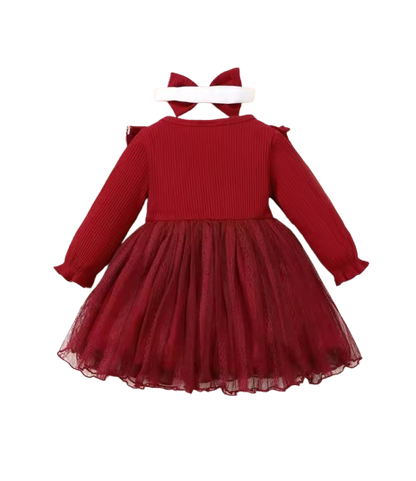 The Michelle - Baby Girl Romantic Mesh Splicing Pit Bar Round Neck Ruffle Lace Dress