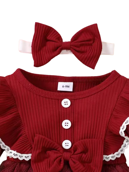 The Michelle - Baby Girl Romantic Mesh Splicing Pit Bar Round Neck Ruffle Lace Dress