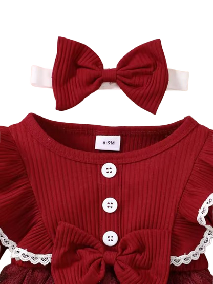 The Michelle - Baby Girl Romantic Mesh Splicing Pit Bar Round Neck Ruffle Lace Dress