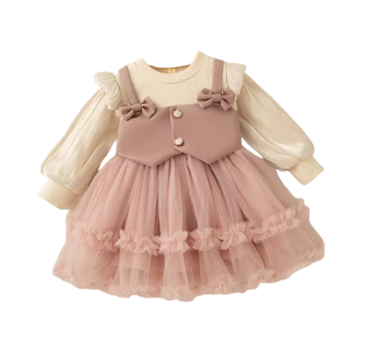 The Daniella - Baby Girl Pink Solid Color Chiffon Princess Dress + Sweet Bow