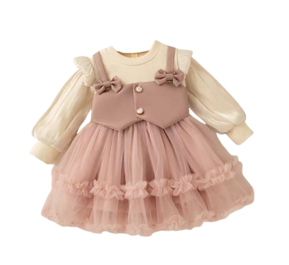 The Daniella - Baby Girl Pink Solid Color Chiffon Princess Dress + Sweet Bow