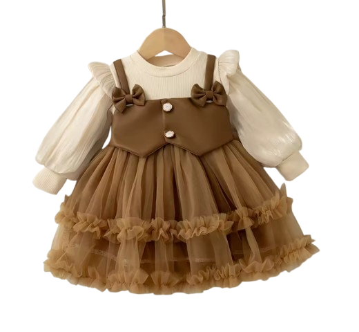 The Daniella - Baby Girl Brown Solid Color Chiffon Princess Dress + Sweet Bow