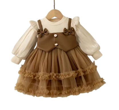 The Daniella - Baby Girl Brown Solid Color Chiffon Princess Dress + Sweet Bow