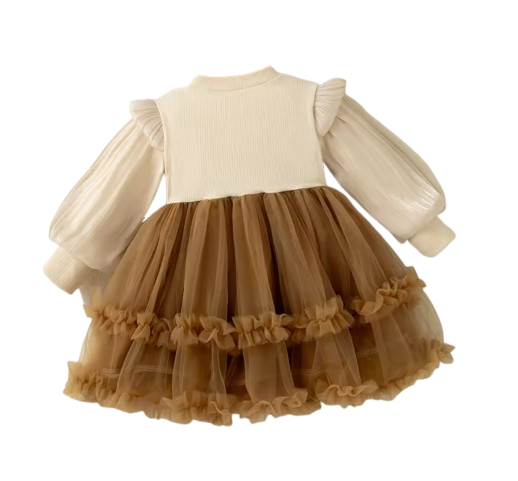 The Daniella - Baby Girl Brown Solid Color Chiffon Princess Dress + Sweet Bow