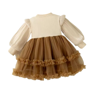 The Daniella - Baby Girl Brown Solid Color Chiffon Princess Dress + Sweet Bow