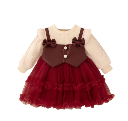 The Daniella - Baby Girl Red Solid Color Chiffon Princess Dress + Sweet Bow