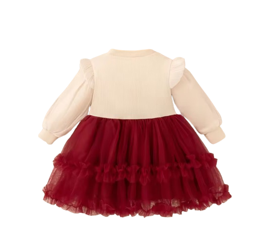 The Daniella - Baby Girl Red Solid Color Chiffon Princess Dress + Sweet Bow