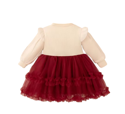 The Daniella - Baby Girl Red Solid Color Chiffon Princess Dress + Sweet Bow